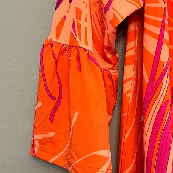 NWT Trina Turk Women’s Off Shoulder Floral Bell Sleeve Dress Orange Purple M - Picture 3 of 9